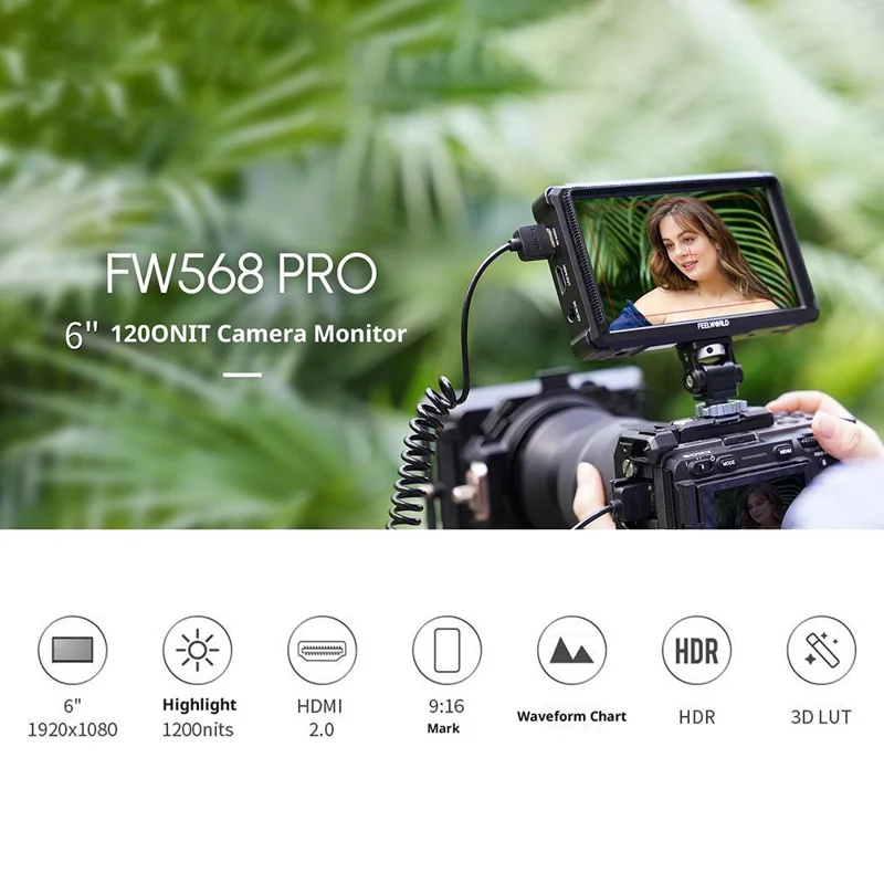 FEELWORLD FW568 PRO 6 Inch Camera Monitor 1200nit High Brightness HD Display Screen for DSLR / Mirrorless Cameras