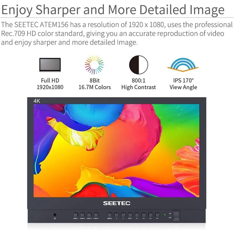 SEETEC ATEM156 For ATEM Mini Pro 15.6 Inch Broadcast Monitor Video Switcher Mixer Studio TV Screen Live Streaming Director Display - US Plug