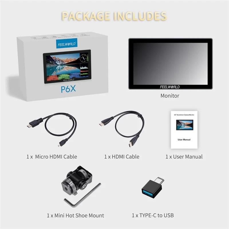 FEELWORLD P6X 5.5 Inch 4K Monitor HD Display Screen High Definition Touch Monitor for DSLR Mirrorless Cameras