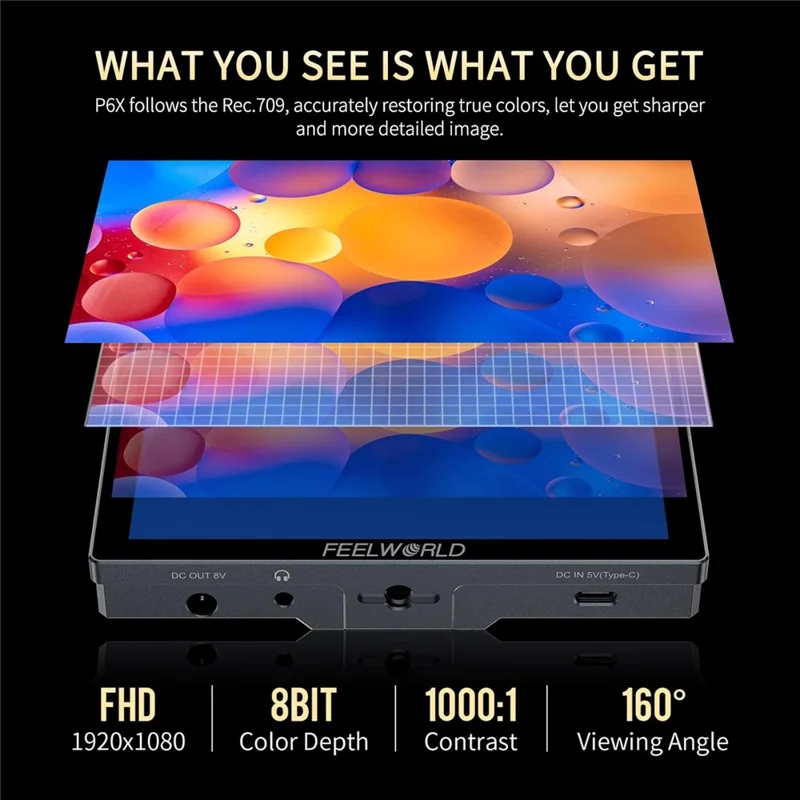 FEELWORLD P6X 5.5 Inch 4K Monitor HD Display Screen High Definition Touch Monitor for DSLR Mirrorless Cameras