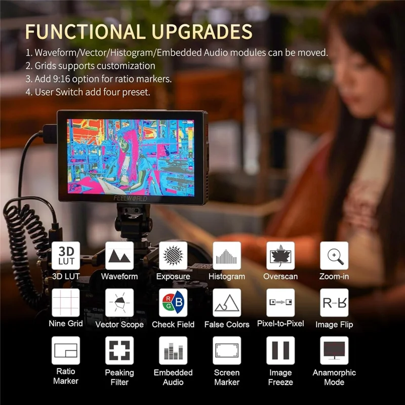 FEELWORLD P6X 5.5 Inch 4K Monitor HD Display Screen High Definition Touch Monitor for DSLR Mirrorless Cameras