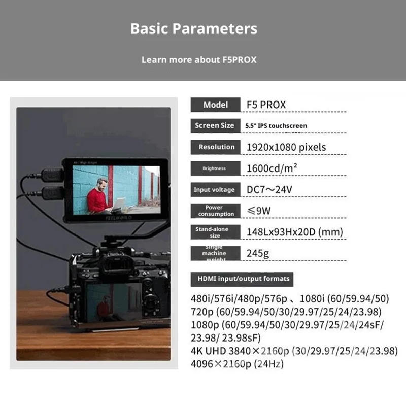 FEELWORLD F5PROX 5.5 Inch 4K HD Monitor 1600nit for DSLR / Mirrorless Camera Photography / Directing