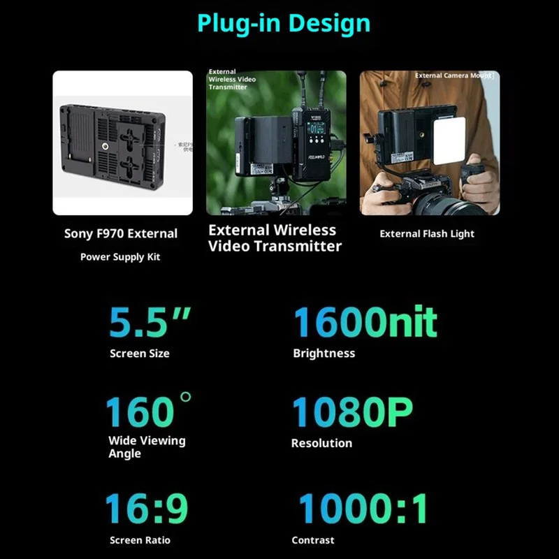 FEELWORLD F5PROX 5.5 Inch 4K HD Monitor 1600nit for DSLR / Mirrorless Camera Photography / Directing