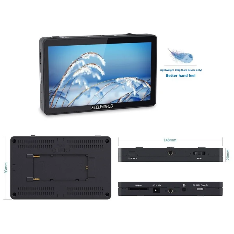 FEELWORLD F6 PLUS V2 4K Photography Monitor 6 Inch Touch Screen Display for DSLR / Mirrorless Camera Accessory