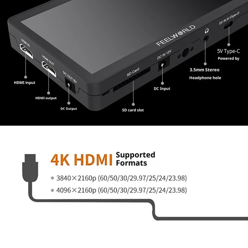 FEELWORLD F6 PLUS V2 4K Photography Monitor 6 Inch Touch Screen Display for DSLR / Mirrorless Camera Accessory
