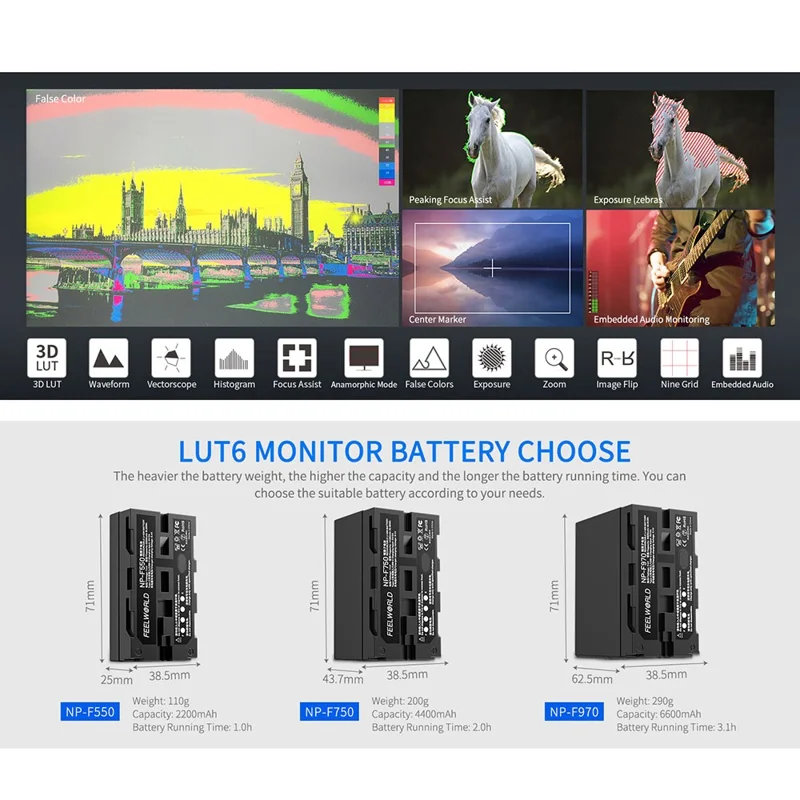 FEELWORLD LUT6 6 inch 4K HD Monitor 1920x1080 IPS Full HD 2600nit High Brightness Display Screen for Photography / Videography