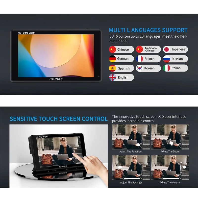 FEELWORLD LUT6 6 inch 4K HD Monitor 1920x1080 IPS Full HD 2600nit High Brightness Display Screen for Photography / Videography