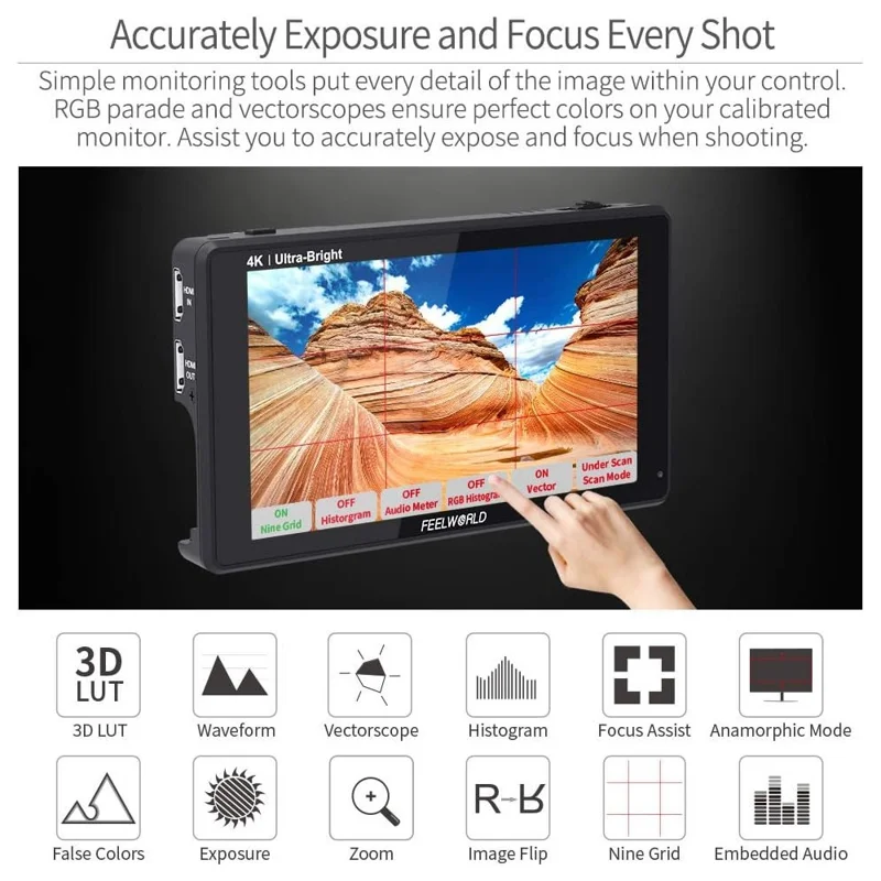 FEELWORLD LUT6 6 inch 4K HD Monitor 1920x1080 IPS Full HD 2600nit High Brightness Display Screen for Photography / Videography