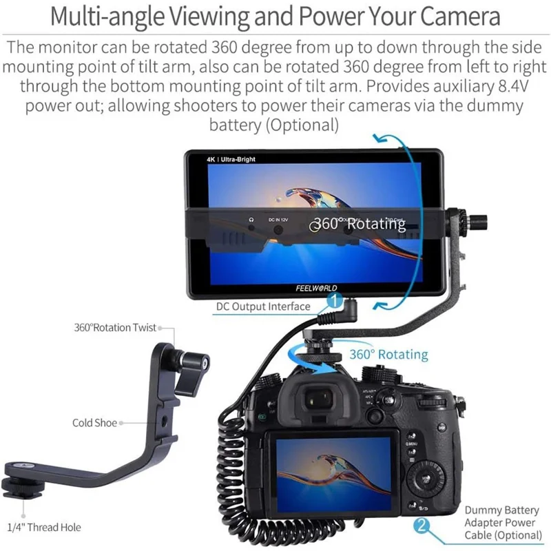 FEELWORLD LUT6 6 inch 4K HD Monitor 1920x1080 IPS Full HD 2600nit High Brightness Display Screen for Photography / Videography