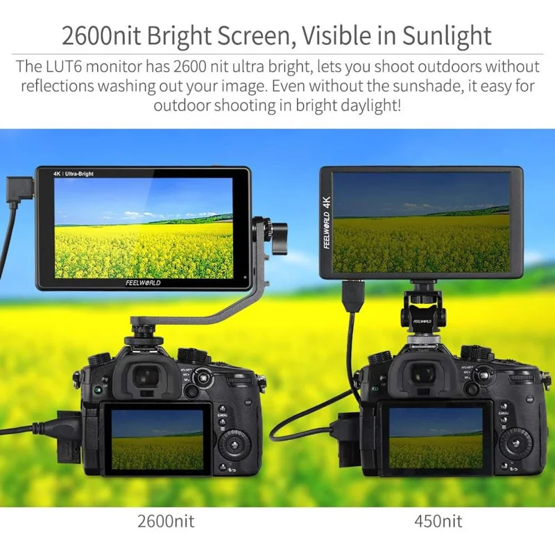 FEELWORLD LUT6 6 inch 4K HD Monitor 1920x1080 IPS Full HD 2600nit High Brightness Display Screen for Photography / Videography