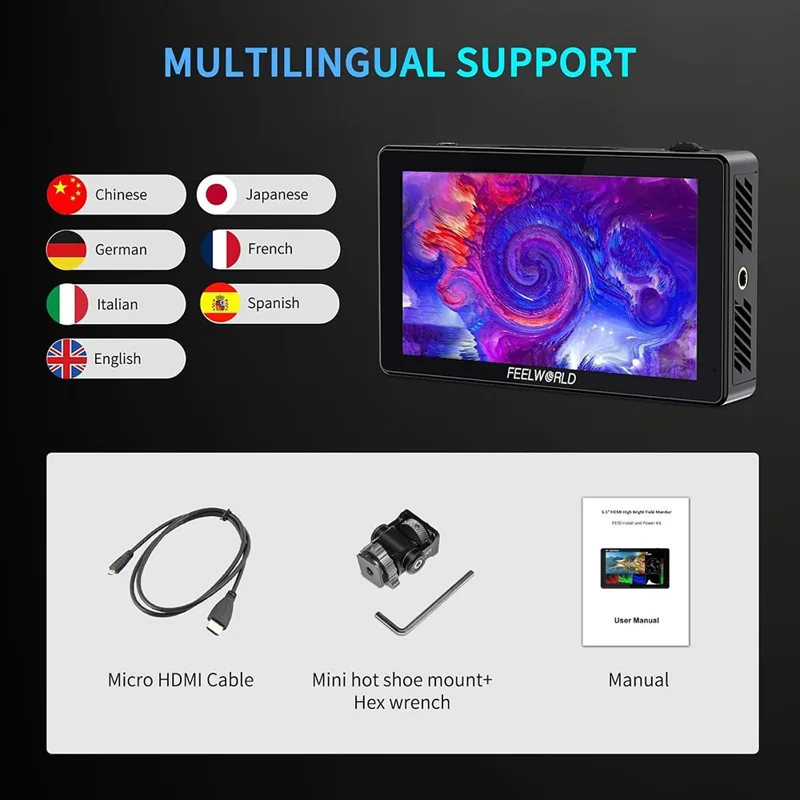 FEELWORLD 5.5 inch 4K HD Monitor 1920x1080 IPS Full HD 3000nit High Brightness Display Screen for Photography / Videography