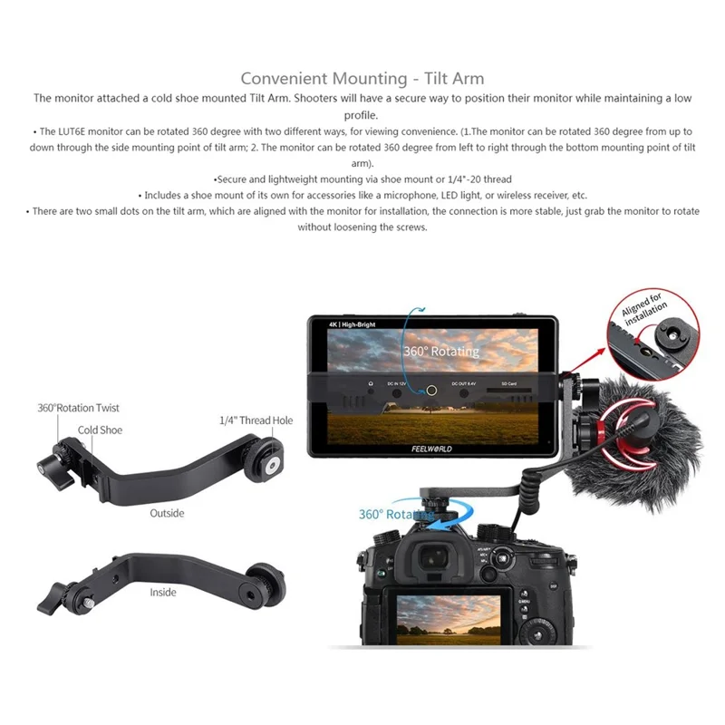 FEELWORLD LUT6E 6 inch 4K HD Monitor 1920x1080 IPS Full HD 1600nit High Brightness Display Screen for Photography / Videography