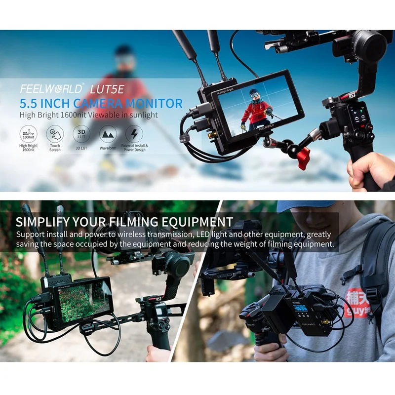 FEELWORLD LUT5E 5,5 tum 4K HD-monitor 1920x1080 IPS Full HD 1600nit Hög ljusstyrka Skärm för fotografering / videoproduktion