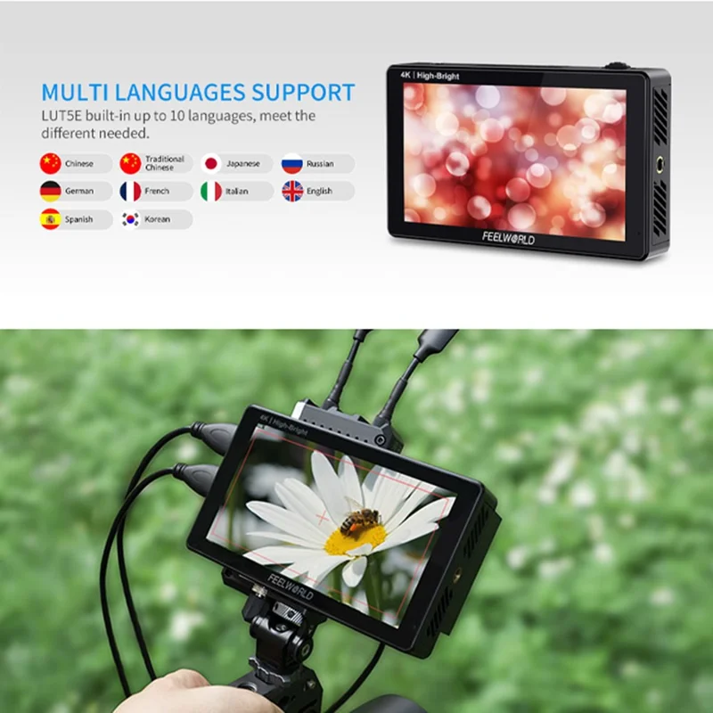 FEELWORLD LUT5E 5,5 tum 4K HD-monitor 1920x1080 IPS Full HD 1600nit Hög ljusstyrka Skärm för fotografering / videoproduktion