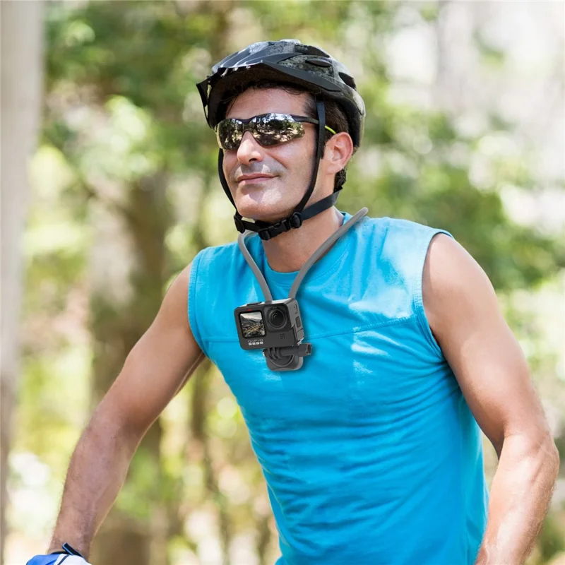 Przenośny uchwyt na kamerę sportową K08-1C, uchwyt szyjny, uchwyt na kamerę akcji, uniwersalne akcesoria do vlogowania - szary