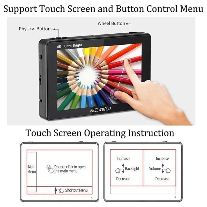 FEELWORLD LUT7 Pro 7 tum Ultra Högkvalitativ Kameramonitor 2200 nits Regissör Fotografering 3D LUT Inspelningsskärm för Uteinspelning