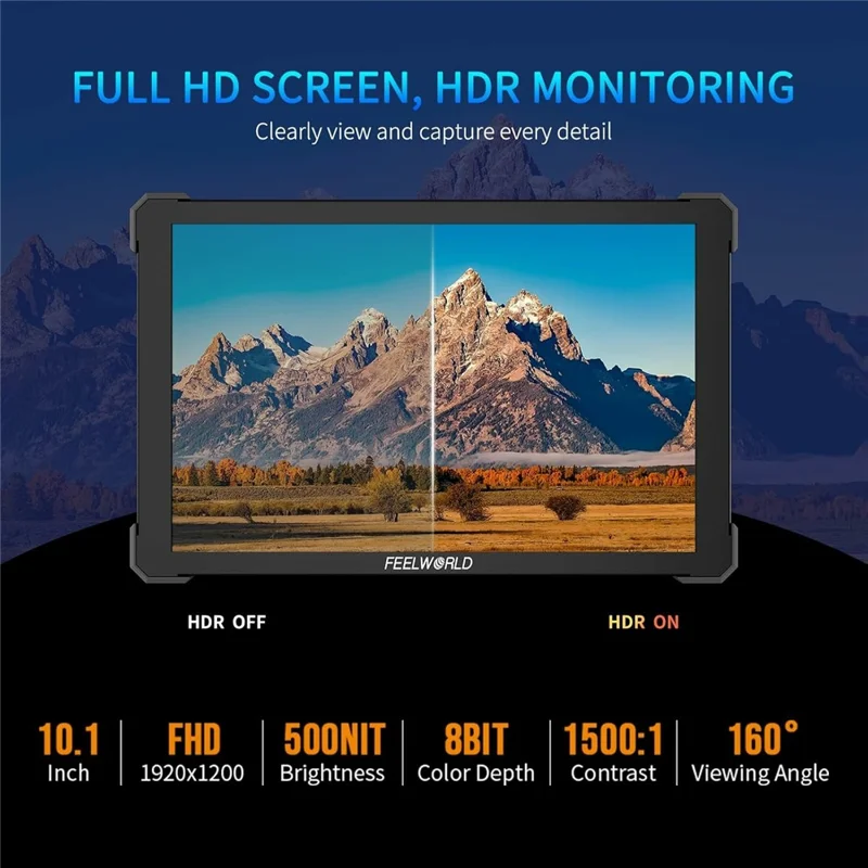 FEELWORLD T10 10,1 tum 4K kameramonitor, extern display för DSLR-/speglösa kameror