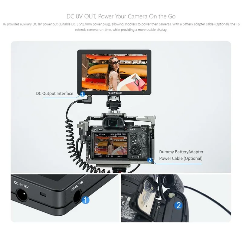 FEELWORLD T6 6 Inch Camera Monitor Aluminum DSLR / Mirrorless Camera External HD IPS Display for Photography