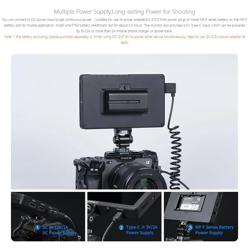 FEELWORLD T6 6 Inch Camera Monitor Aluminum DSLR / Mirrorless Camera External HD IPS Display for Photography