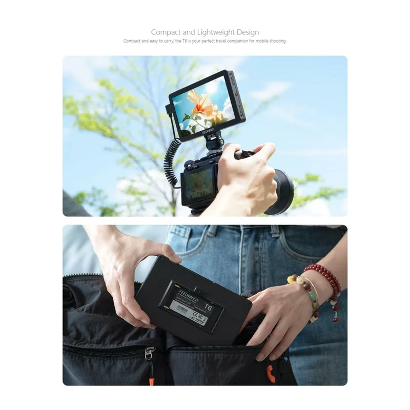 FEELWORLD T6 6 Inch Camera Monitor Aluminum DSLR / Mirrorless Camera External HD IPS Display for Photography