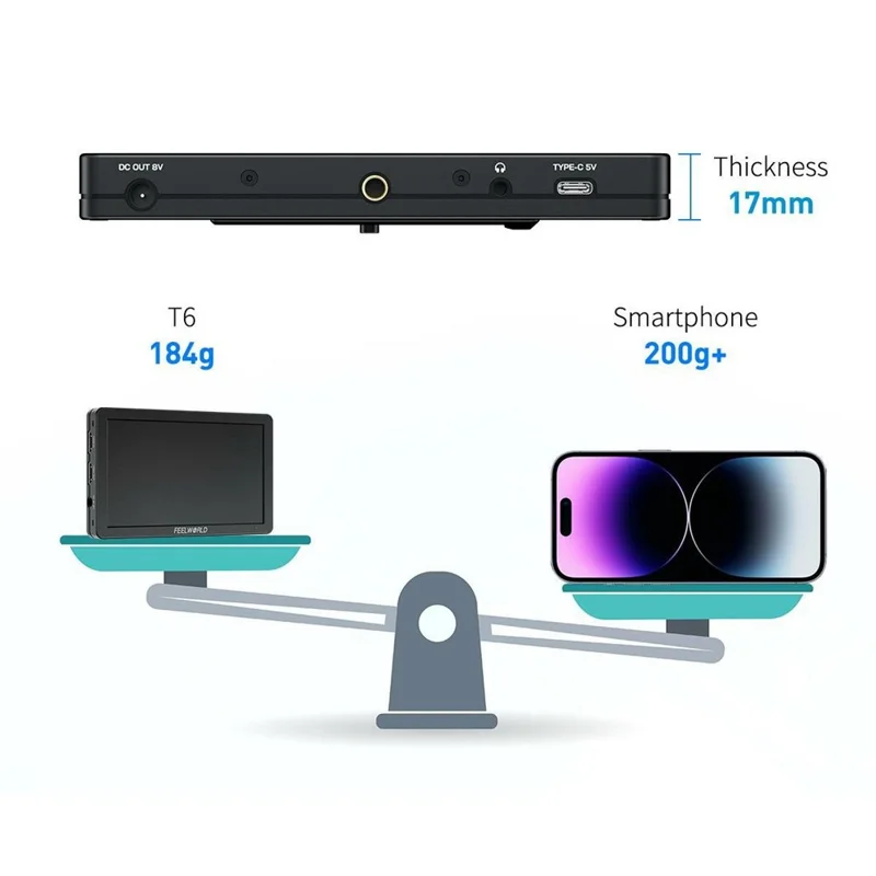 FEELWORLD T6 6 Inch Camera Monitor Aluminum DSLR / Mirrorless Camera External HD IPS Display for Photography