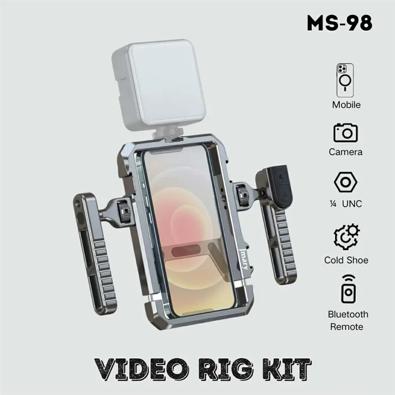 JMARY MS-98 Aluminum Alloy Smartphone Video Rig Stabilizer Frame Vlogging Cage Kit Wireless Remote Control
