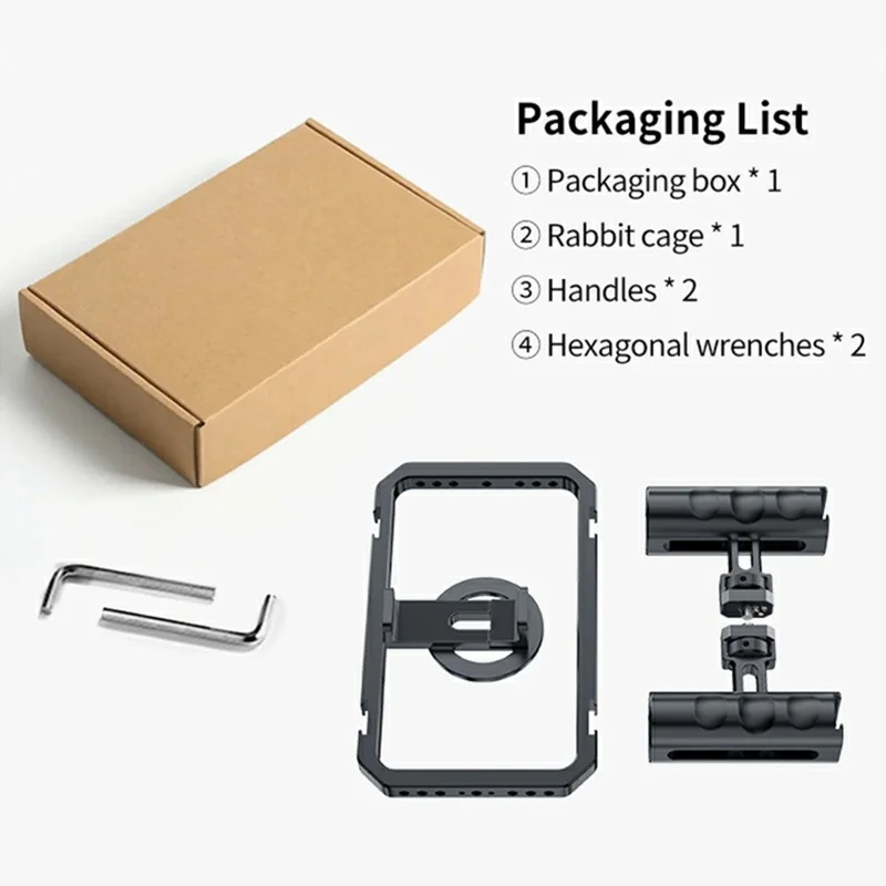 Stabilisateur de cage de caméra pour smartphone en alliage d'aluminium SCG-P03 avec cadre à double poignée magnétique, plage de clip de 61 à 85 mm