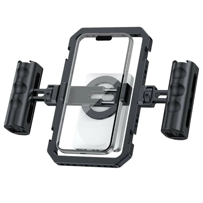 Stabilisateur de cage de caméra pour smartphone en alliage d'aluminium SCG-P03 avec cadre à double poignée magnétique, plage de clip de 61 à 85 mm