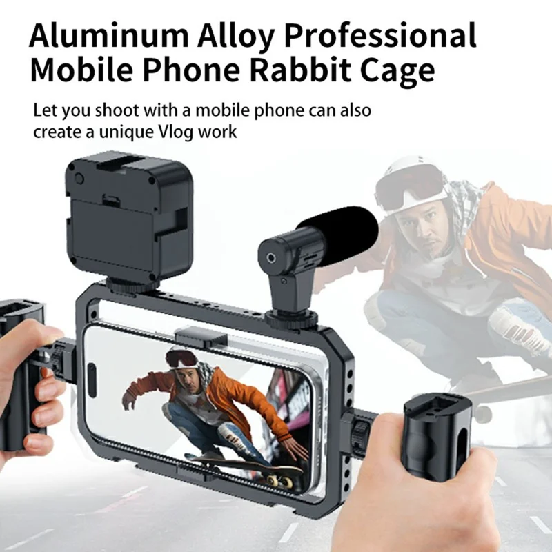 Stabilisateur de cage de caméra pour smartphone en alliage d'aluminium SCG-P03 avec cadre à double poignée magnétique, plage de clip de 61 à 85 mm