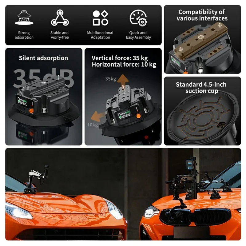 SX-PJ01 4.5 inch Action Camera Electric Suction Cup with Smart Digital Display HD Camera Shooting Stand for Car Panoramic Photography