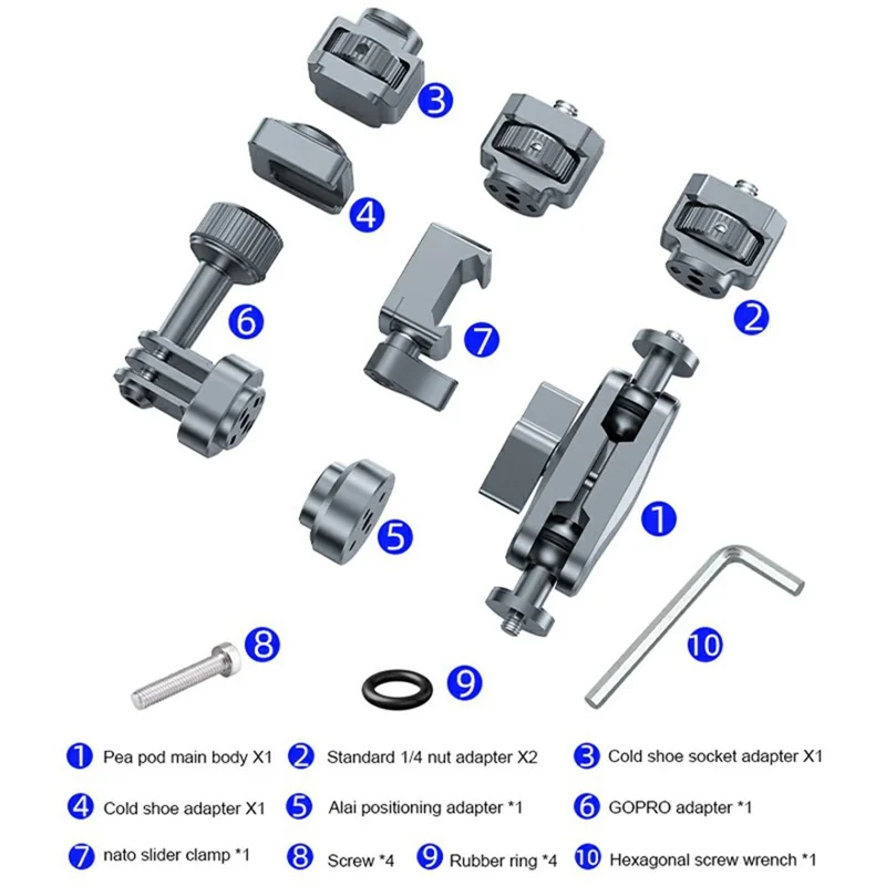 SX-Pj29 قوس ذراع سحري للسيارة قابل للتعديل 360° برأس كروي مزدوج، حامل هاتف مقاوم للانزلاق لتصوير الكاميرا
