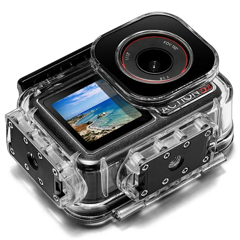 030 164FT / 50m Estojo à Prova d'Água para DJI Osmo Action 5 Pro / 4 / 3 Habitação de Mergulho em ABS com Lente Plana de Vidro Grande