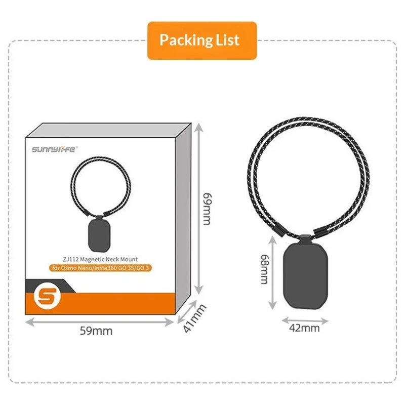 SUNNYLIFE ON-ZJ112 For DJI Osmo Nano  /  Mic  /  Insta360 GO 3  /  3S Magnetic Neck Strap POV Shooting Microphone Holder - Black