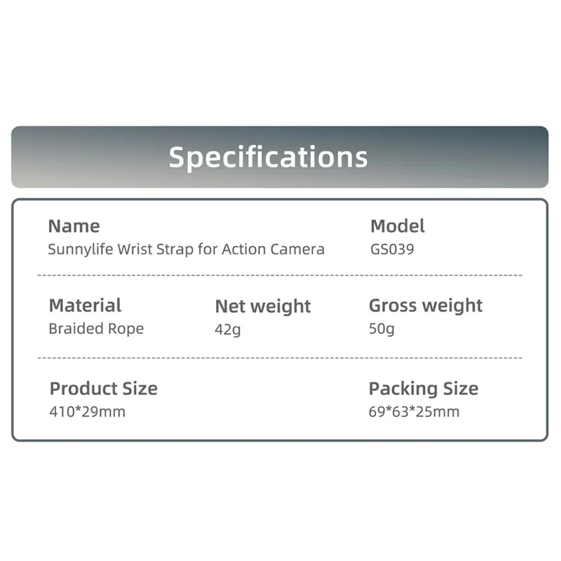 SUNNYLIFE GS039 Universal Action Camera Wrist Strap Anti-Loss Braided Hand Strap with 1 / 4 inch Carbon Steel Screw - Grey