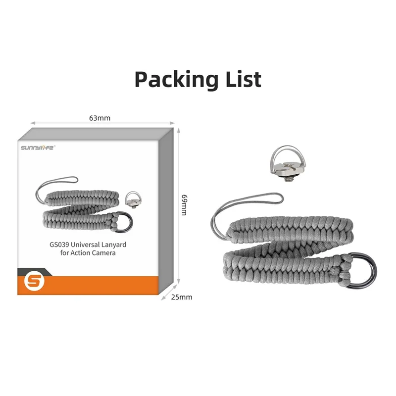 SUNNYLIFE GS039 Universal Action Camera Wrist Strap Anti-Loss Braided Hand Strap with 1 / 4 inch Carbon Steel Screw - Grey