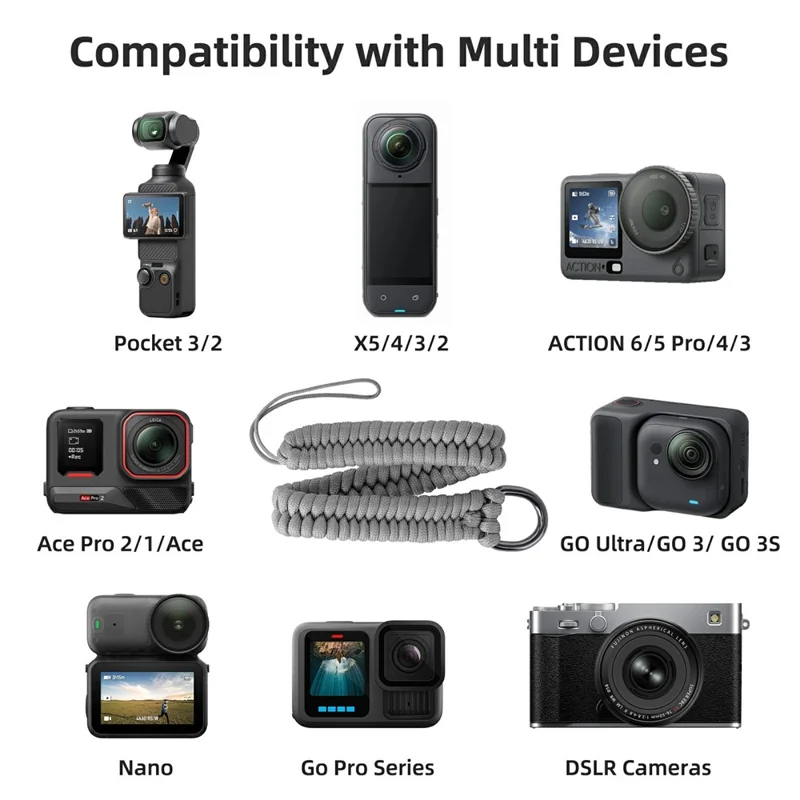 SUNNYLIFE GS039 Universal Action Camera Wrist Strap Anti-Loss Braided Hand Strap with 1 / 4 inch Carbon Steel Screw - Grey