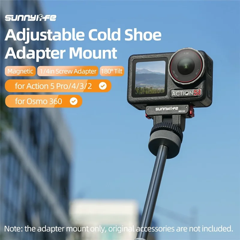 SUNNYLIFE AD118 Magnetic Quick Release Adapter for DJI Osmo 360  /  Action 5 Pro  /  4  /  3  /  2 Adjustable Camera Mount