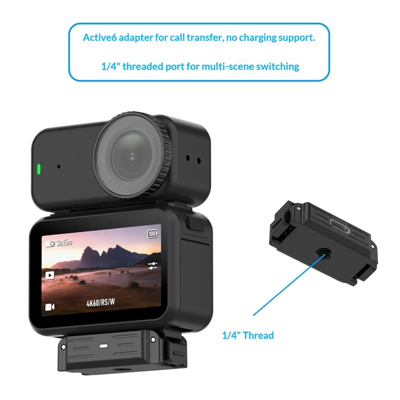 Für DJI Osmo Nano / Action 6 Schnellwechsel-Adapterbasis mit 1/4-Zoll-Gewindehalterung Zubehör für Action-Kameras – Schwarz
