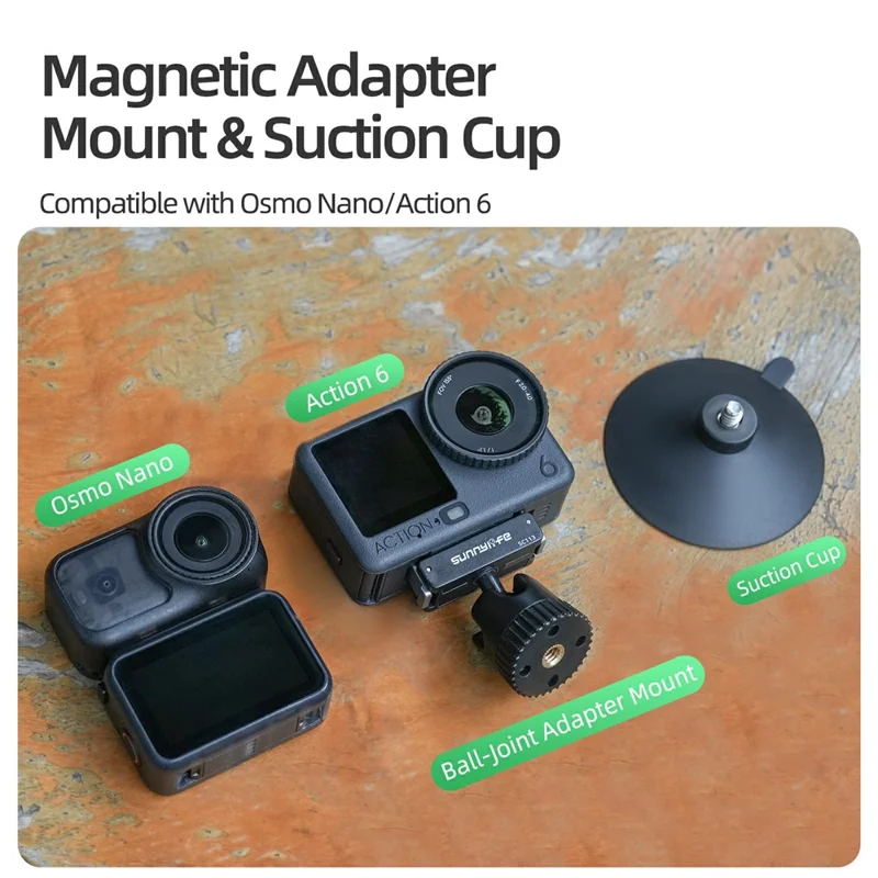 SUNNYLIFE ON-SC113 Für DJI Osmo Action 6 / Nano Zweirichtungs-Magnet-Schnellwechsel-Kugelkopf-Saugheber-Halterung - Schwarz