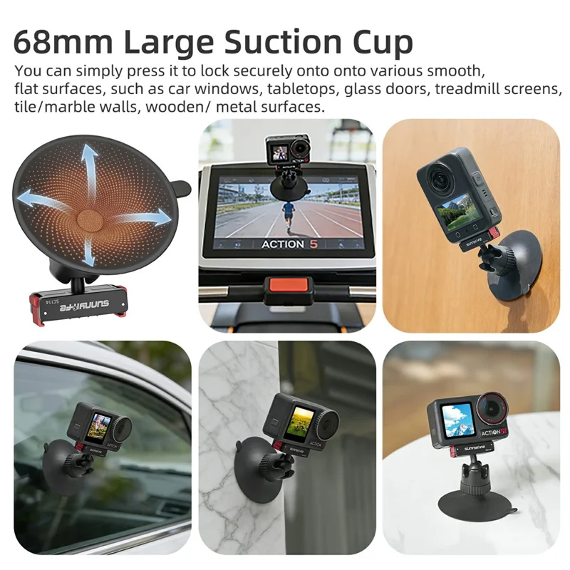 SUNNYLIFE SC114 Magnetische Schnellwechsel-Kugelgelenk-Saugnapfhalterung für DJI Osmo 360 / Action 5 Pro / 4 / 3 Kamera