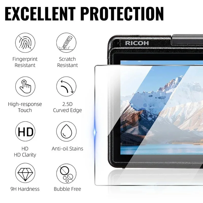 2 Pezzi per Ricoh GR IV Protettore Schermo Fotocamera in Vetro Temperato 9H Anti-Graffio HD Pellicola Trasparente