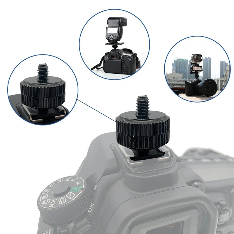 E001 1/4 tomme Skrue Hot Shoe Holder Aluminiumlegering Adapter til Flash DSLR Kamera Mikrofonstativ Holder - Sort