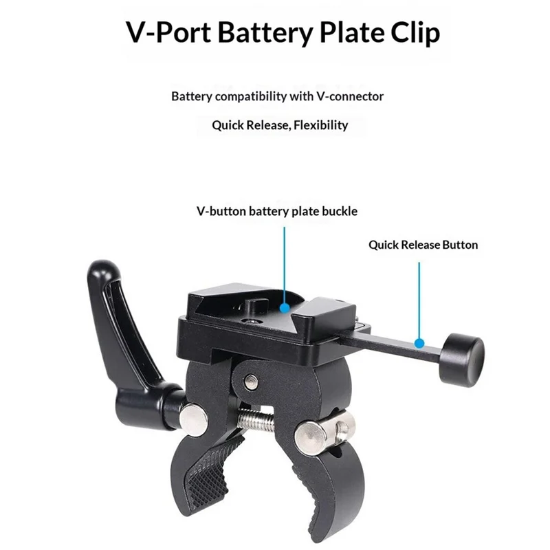 LB16 Aluminum Alloy Camera Clamp V-Lock Mount Quick Release Adapter for V-Port Battery Plate - Black