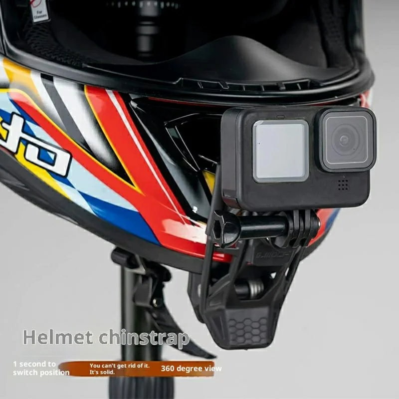 E116 Helmet Chin Mount for GoPro Hero / DJI Osmo Action / Insta360 Action Camera Quick Release Chin Strap Clamp - Black