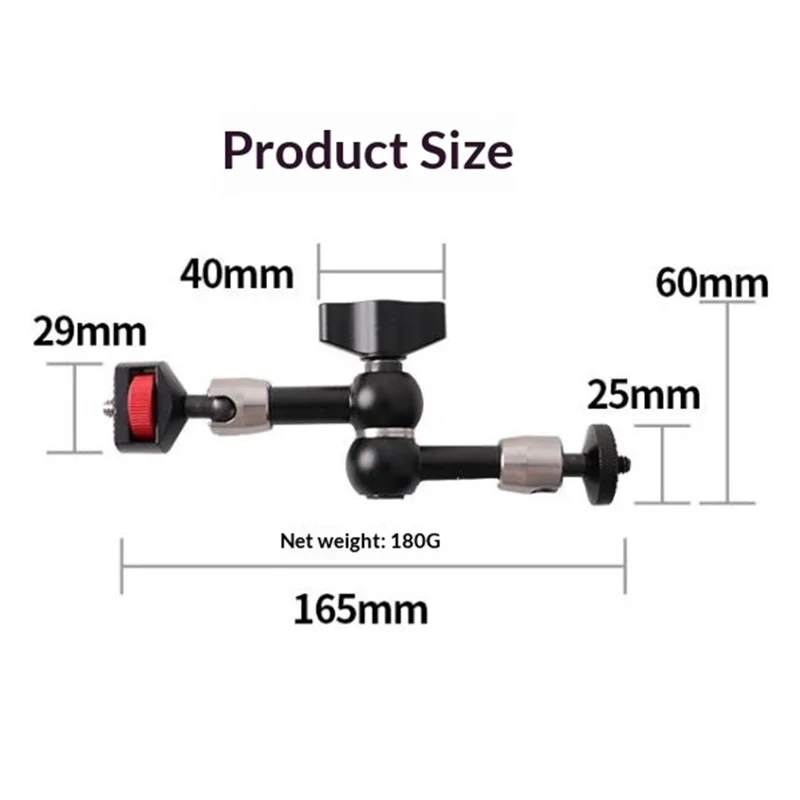 C118 7 Inch Adjustable Magic Arm Dual Ball Head Mount for Camera Phone Microphone Tripod Live Streaming Accessories