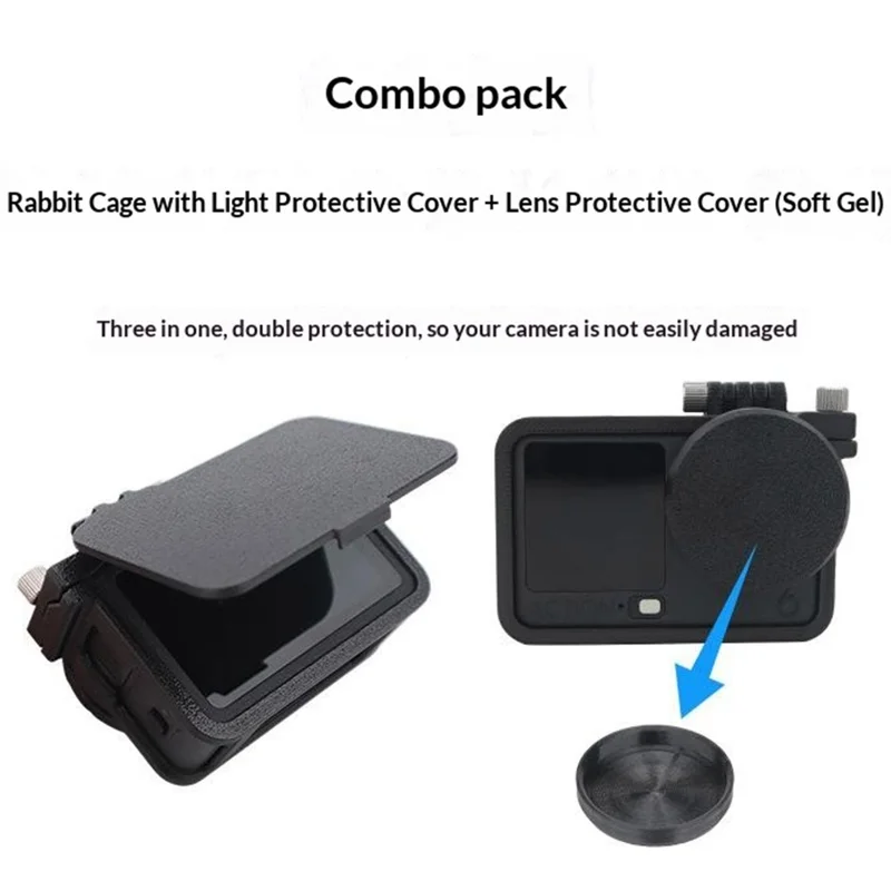 915609-11 Extension Frame Sunshade Camera Protective Case for DJI Osmo Action 6 Anti-Scratch Cover Protector with Lens Cap
