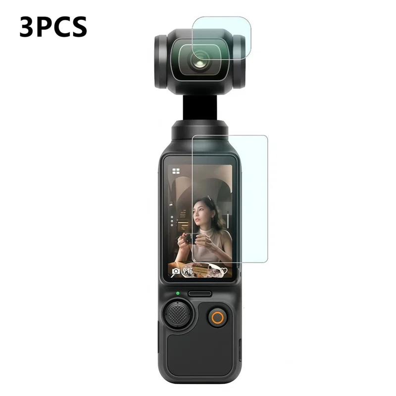 3 sæt til DJI Osmo Pocket 4 AR anti-refleks forstærket glas skærmprotector skærm + objektivfilm - transparent