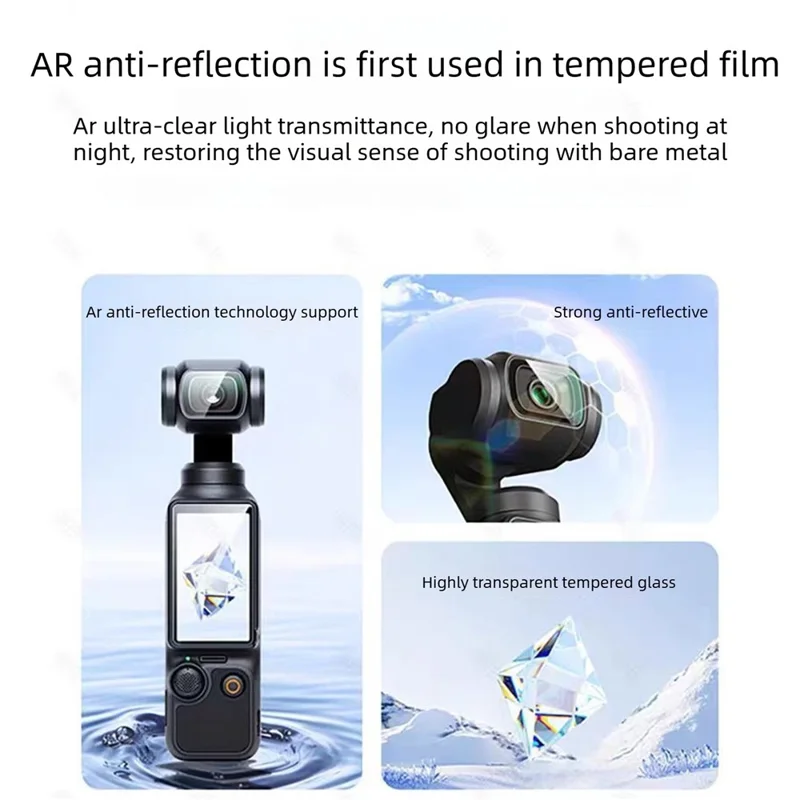 3 sæt til DJI Osmo Pocket 4 AR anti-refleks forstærket glas skærmprotector skærm + objektivfilm - transparent