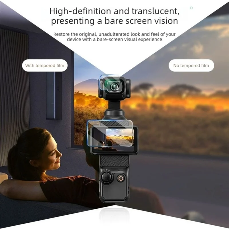 3 sæt til DJI Osmo Pocket 4 AR anti-refleks forstærket glas skærmprotector skærm + objektivfilm - transparent