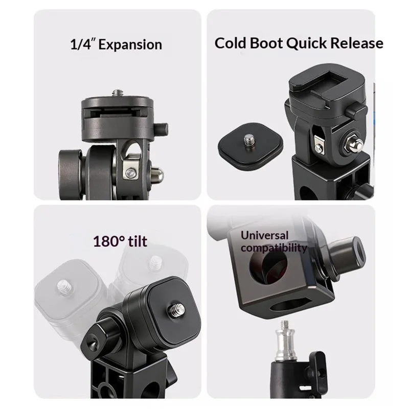 Y079 180 Degree Rotating Light Stand Adapter Bracket 1 / 4 Screw Cold Shoe Quick Release Mount for Camera Phone Fill Light